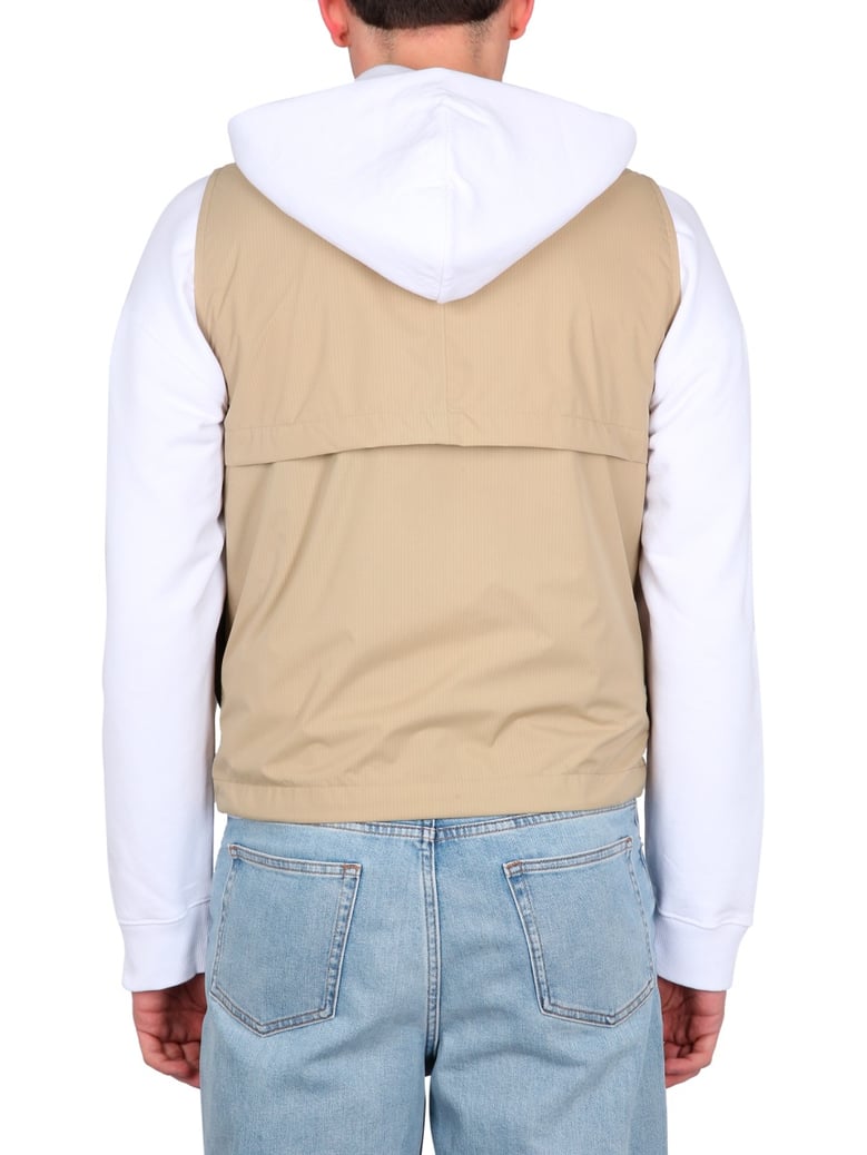 beige v-neck vest with zipper closure by Selfnex