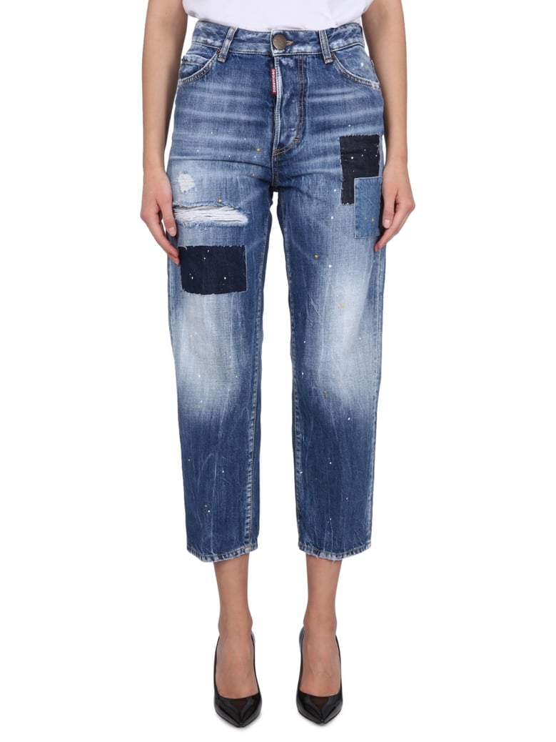 blue denim jeans with button closure by Selfnex