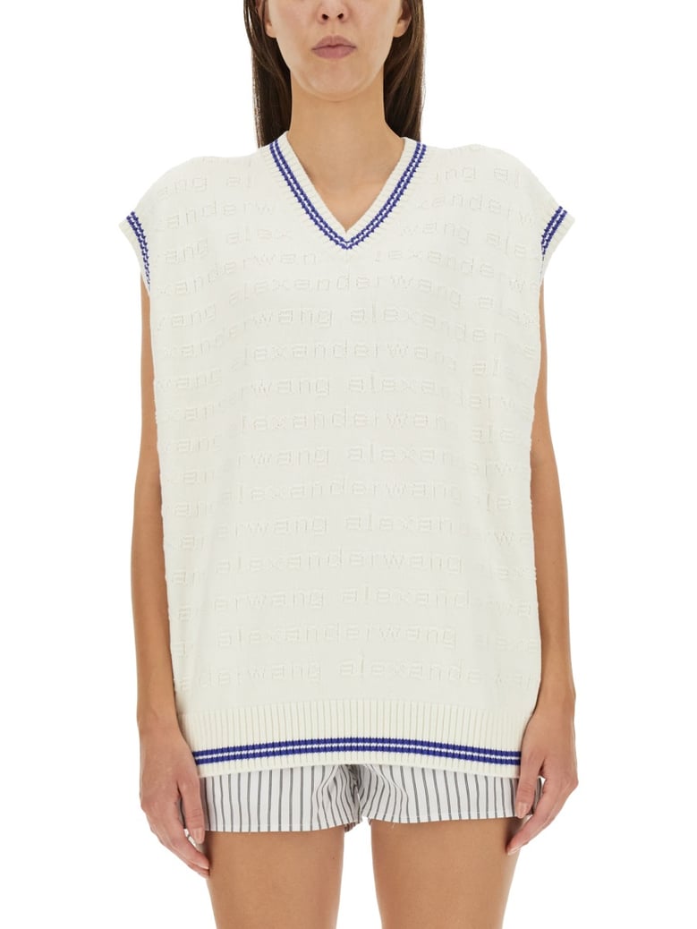 v-neck vest with ribbed edges by Selfnex
