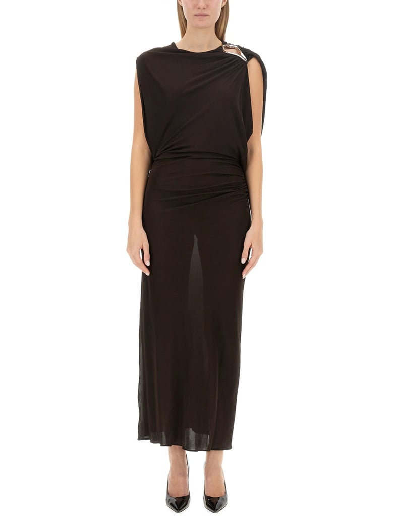 draped brown dress by Selfnex