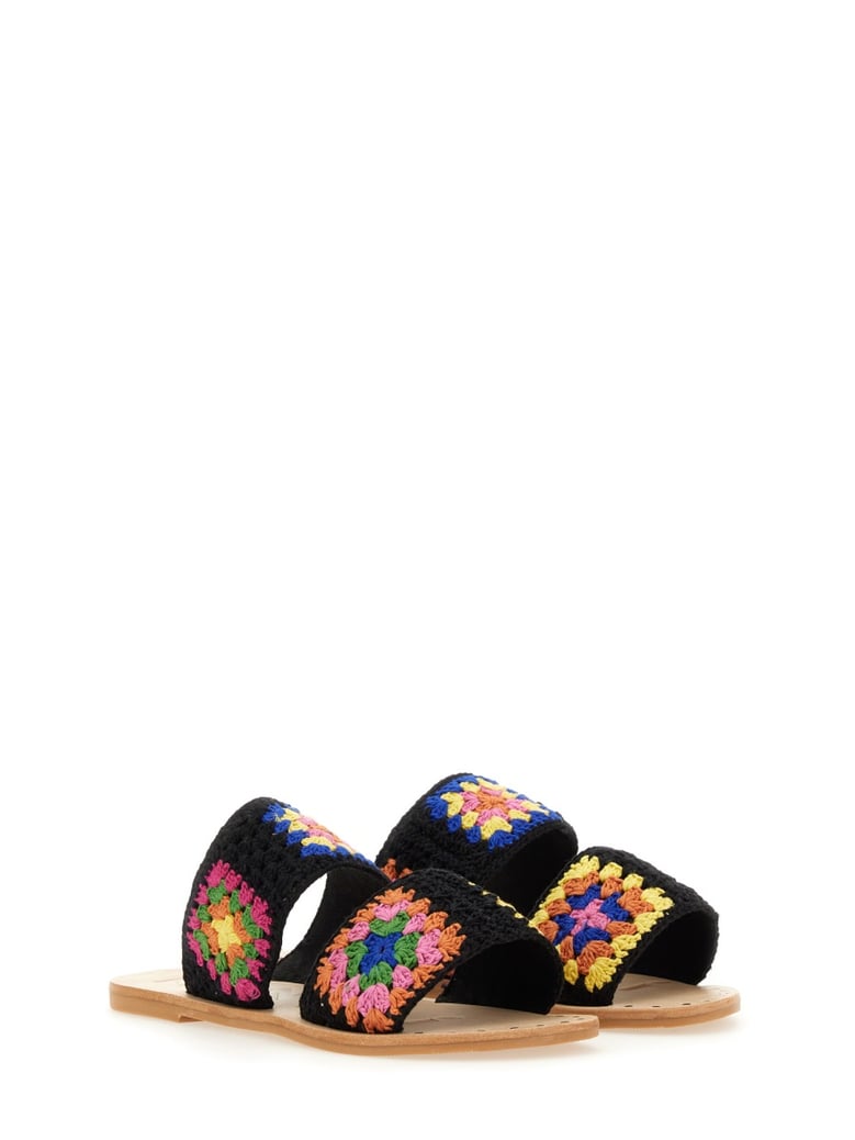 cotton crochet two bands sandals by Selfnex