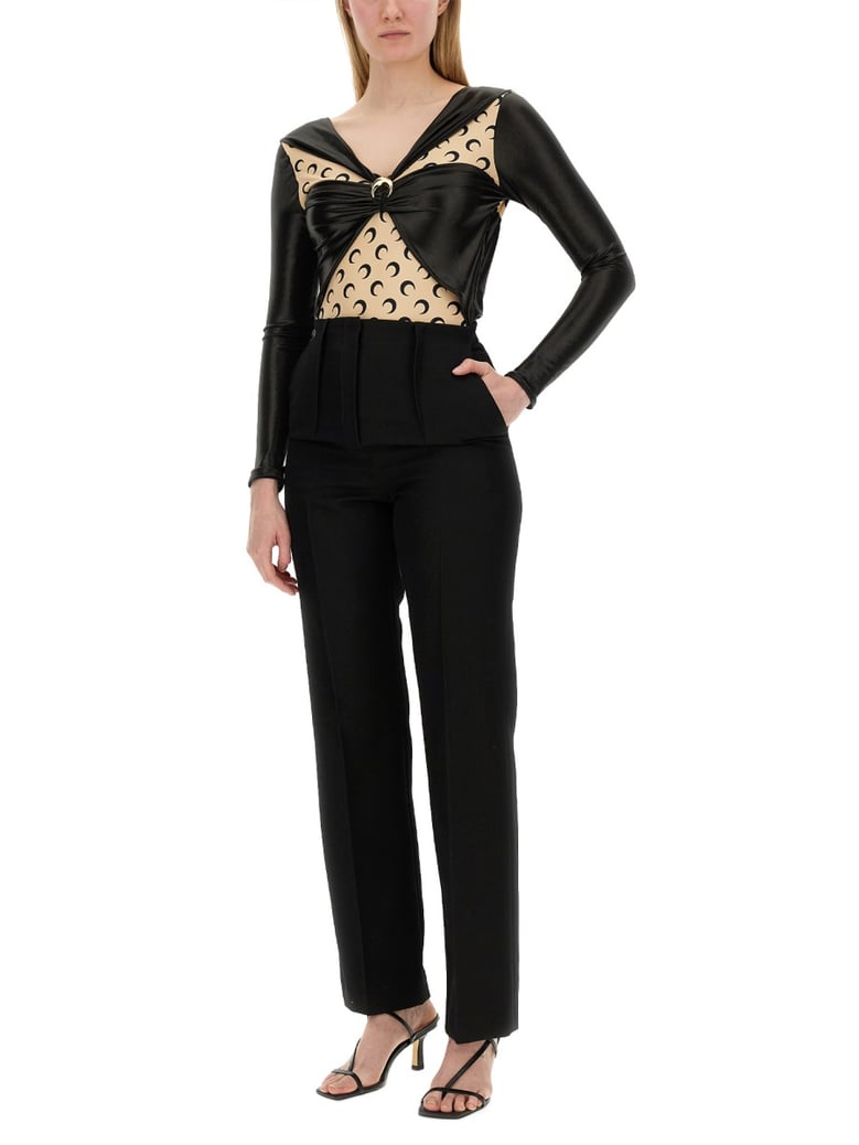 draped bodysuit in black by Selfnex