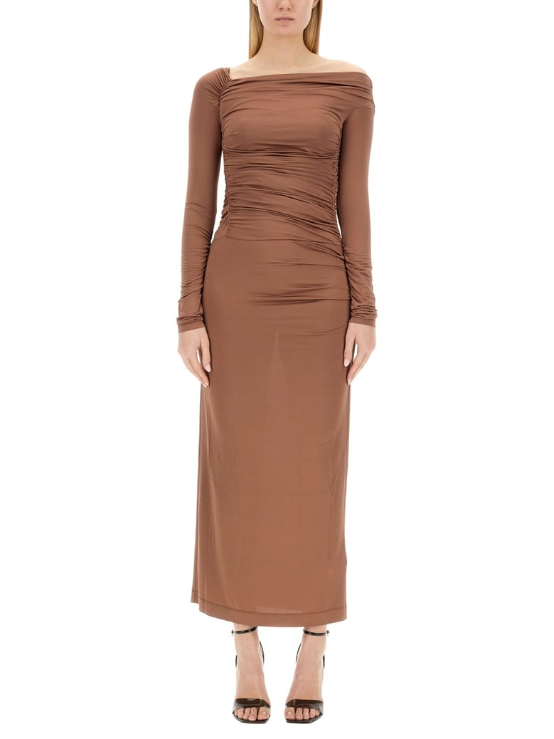 midi dress in beige by Selfnex