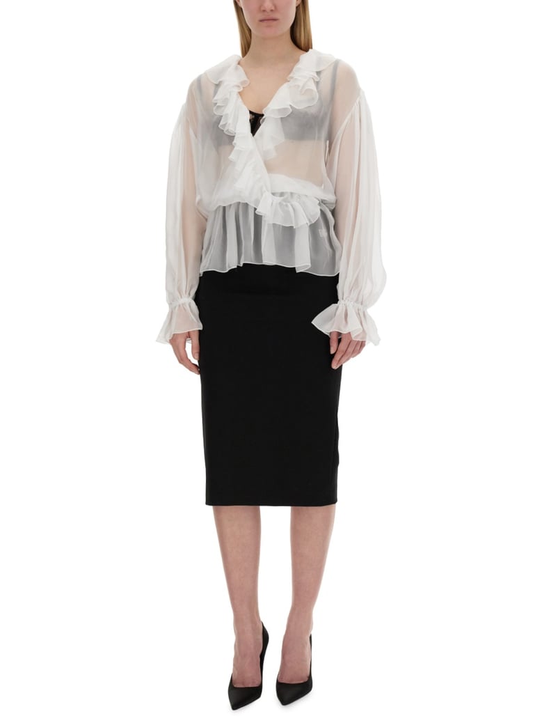chiffon blouse with ruffles by Selfnex