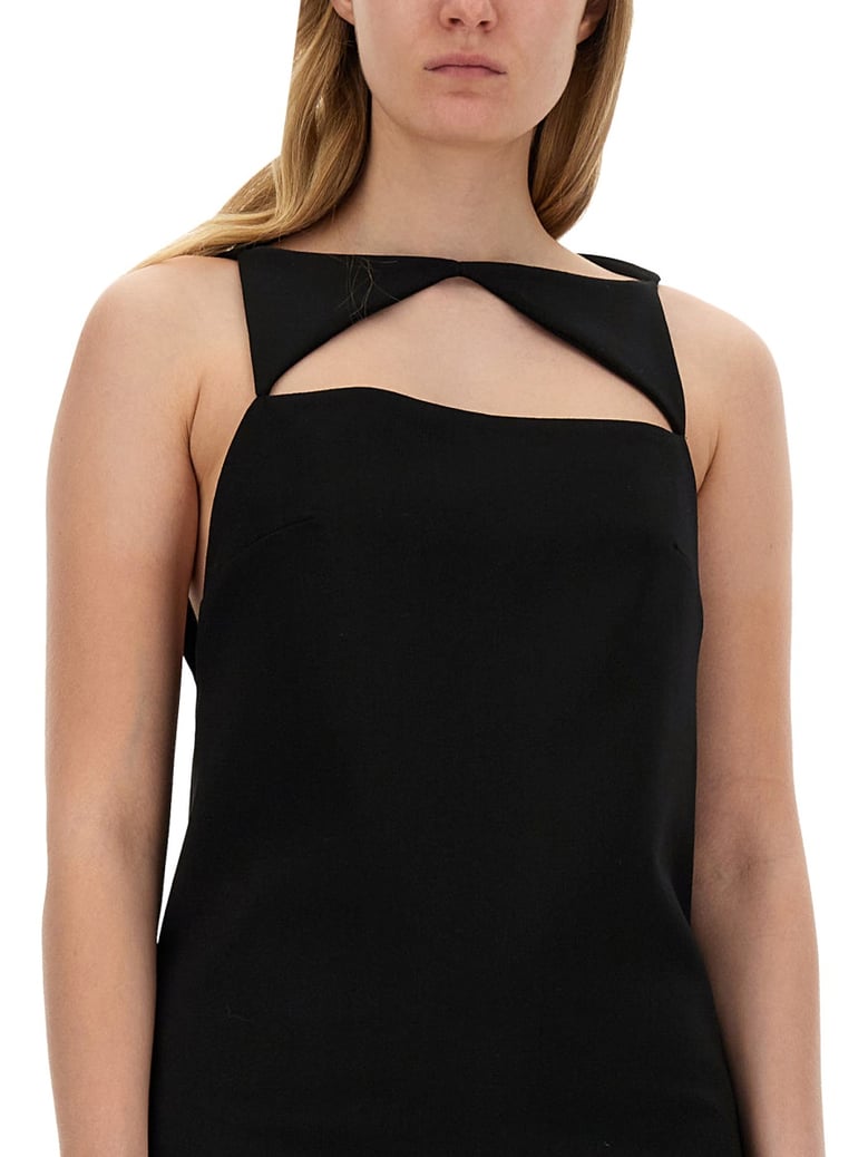 wool blend straight mini dress with cut-out by Selfnex