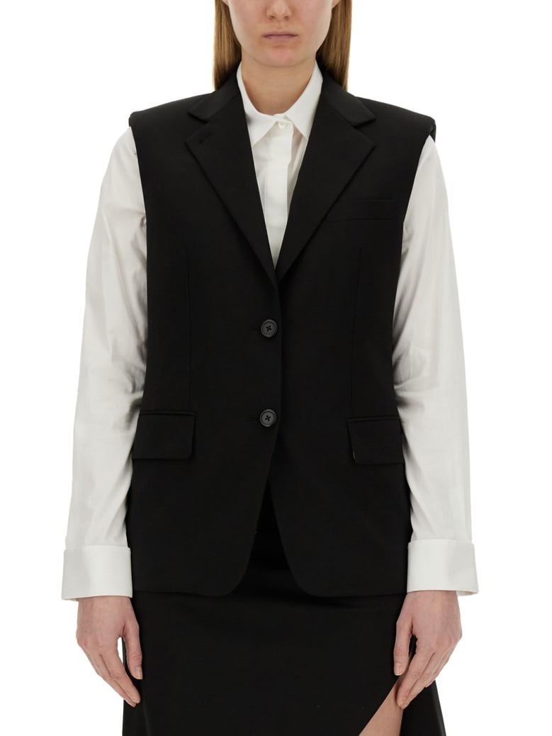 black oversize wool vest by Selfnex