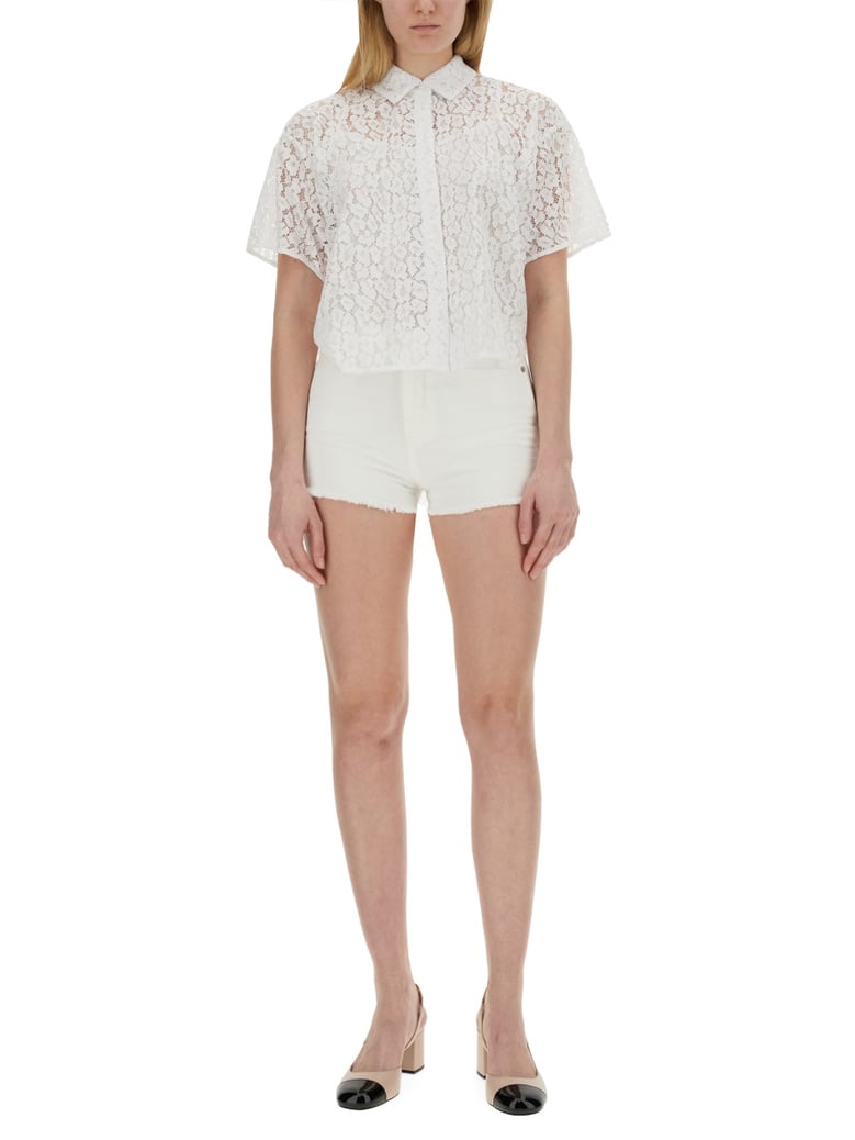 denim shorts in white by Selfnex