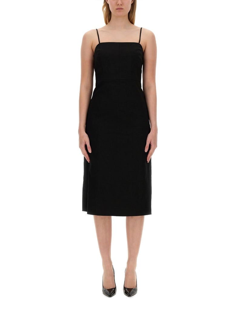 elegant midi dress in black by Selfnex