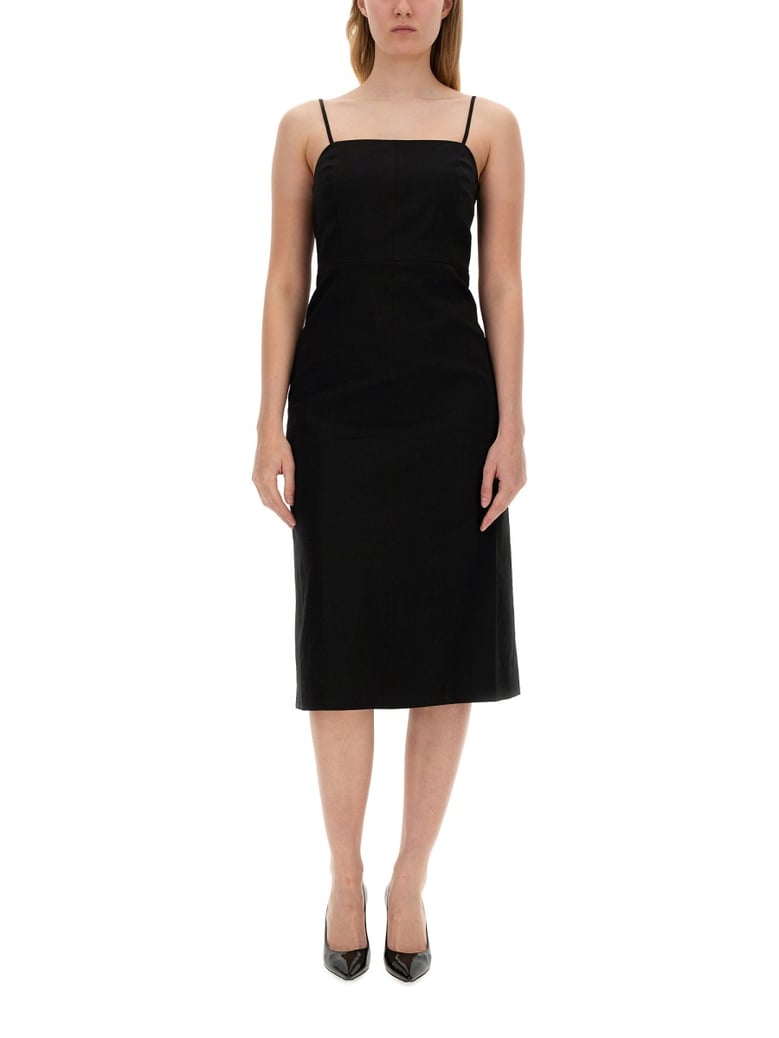 elegant midi dress in black by Selfnex
