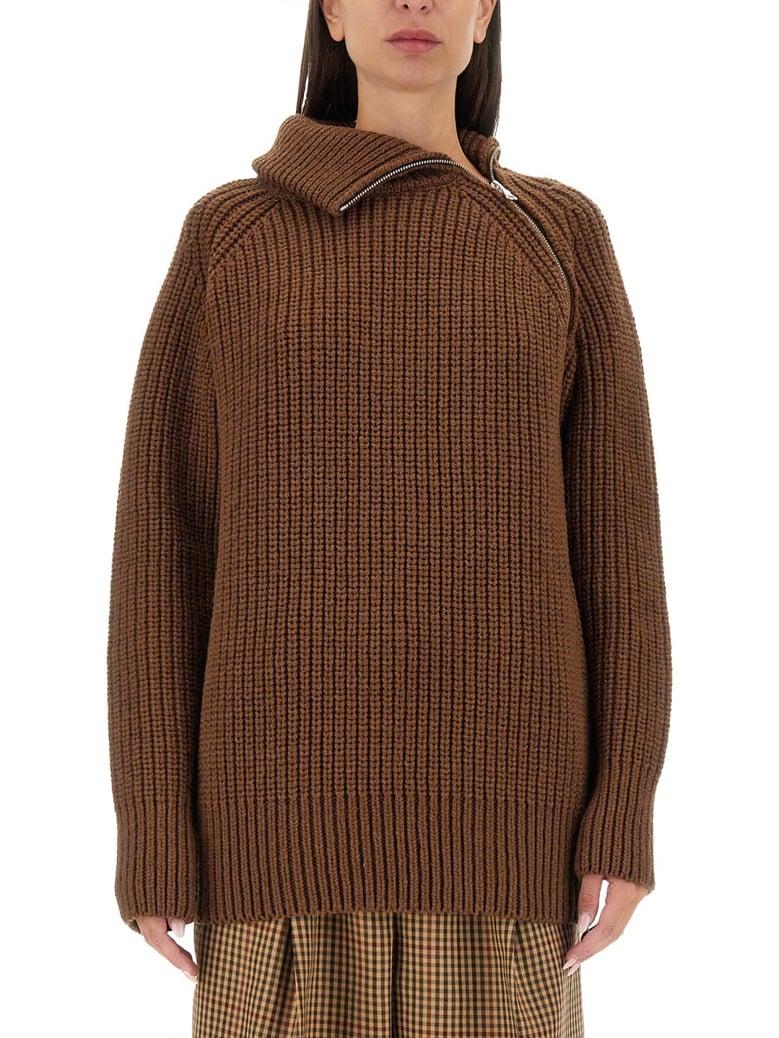 shirt with zip in brown by Selfnex
