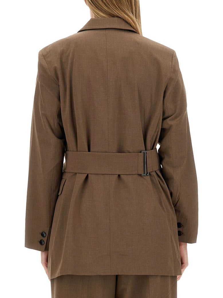 asymmetrical blazer in brown by Selfnex