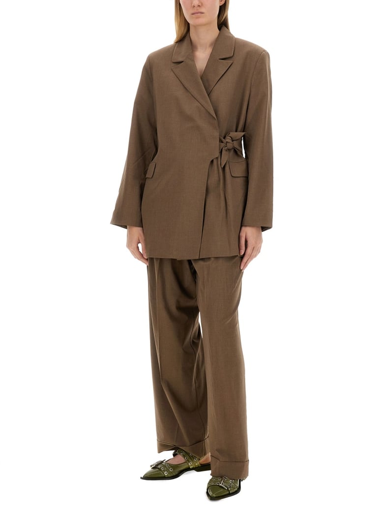 asymmetrical blazer in brown by Selfnex