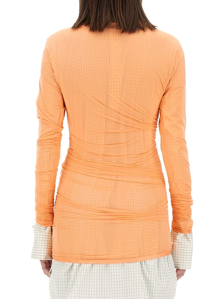 slim fit tulle top in orange by Selfnex