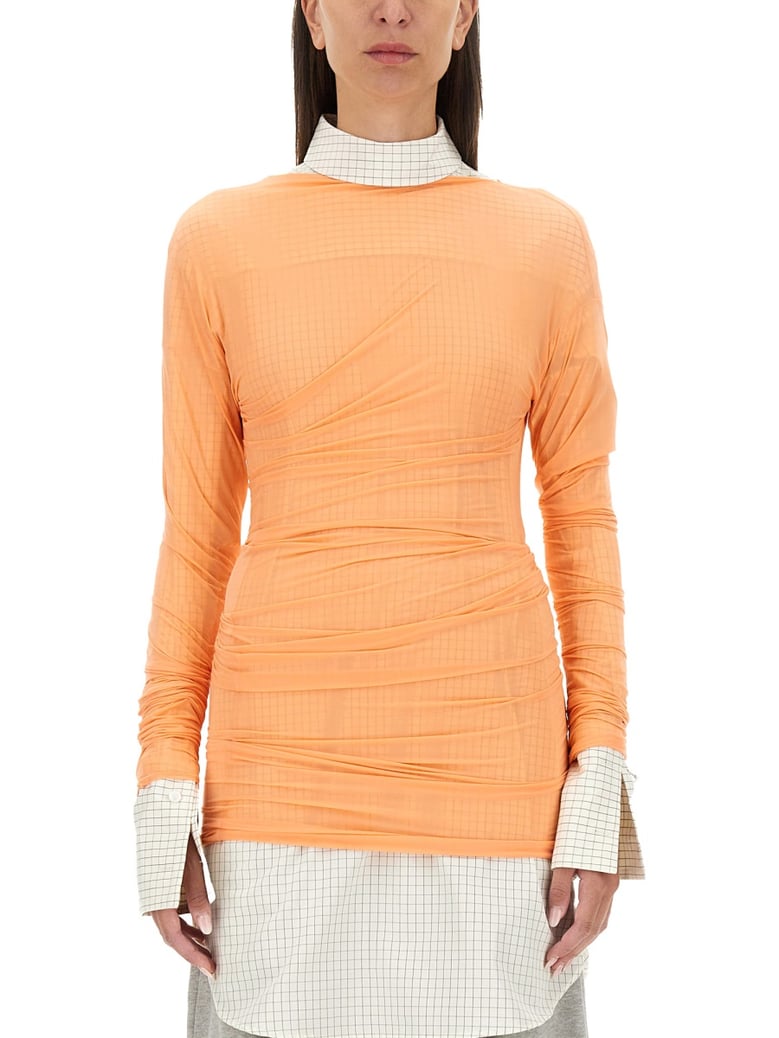 slim fit tulle top in orange by Selfnex