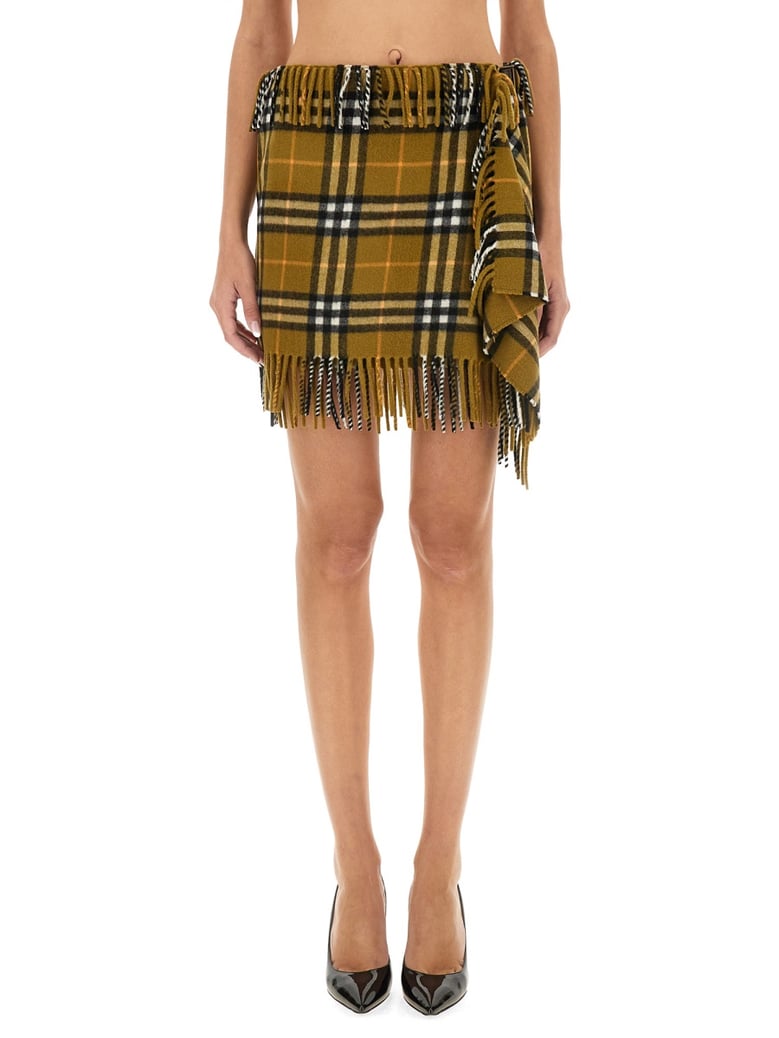 wool and cashmere check scarf style skirt by Selfnex