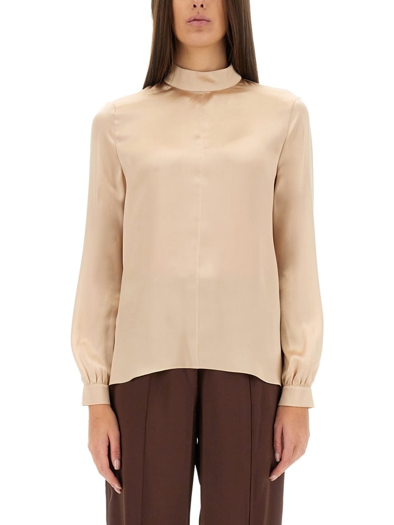 silk shirt in powder blue by Selfnex