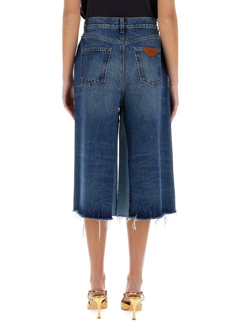 patchwork denim bermuda shorts by Selfnex