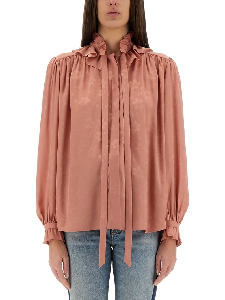 blouse, silk jacquard pink by Selfnex