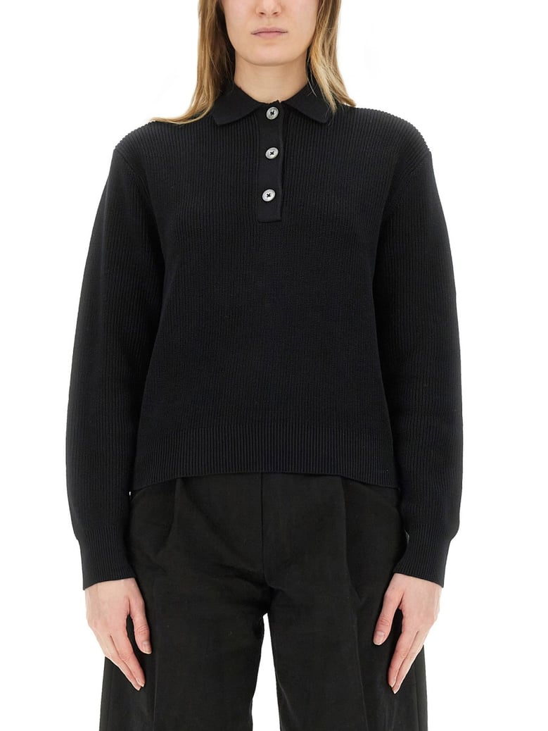 knitted polo shirt in black by Selfnex