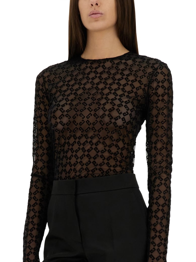 monogram tulle bodysuit by Selfnex