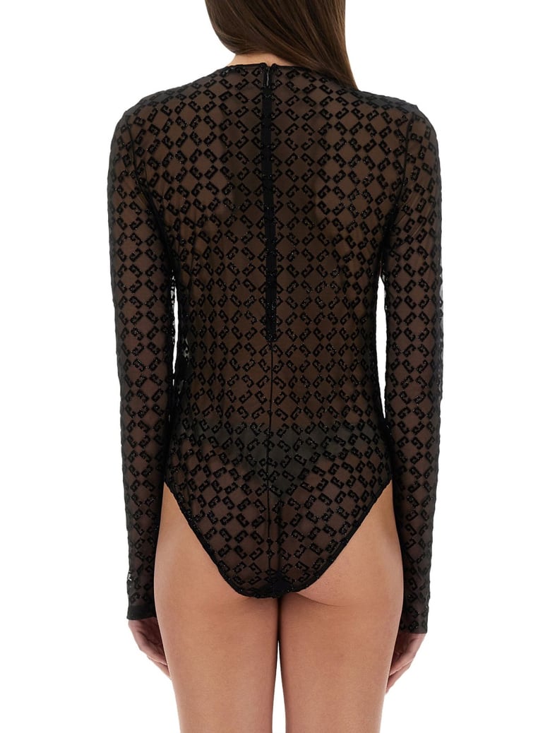 monogram tulle bodysuit by Selfnex