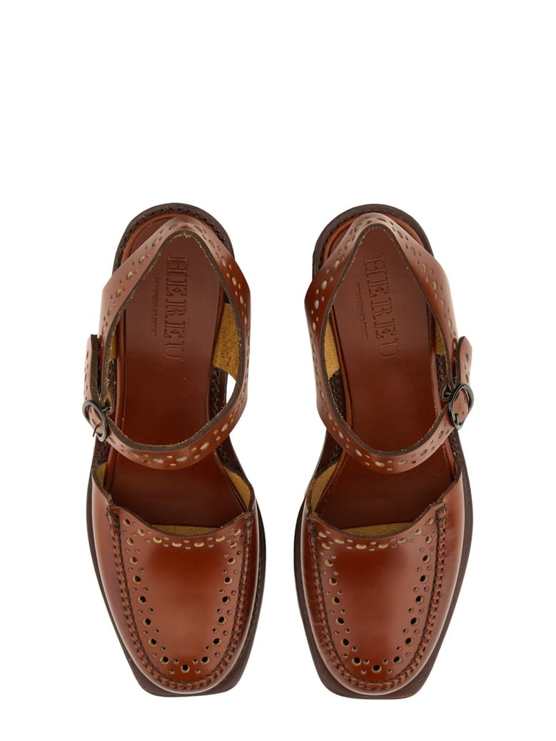 brown leather moccasin sandals by Selfnex