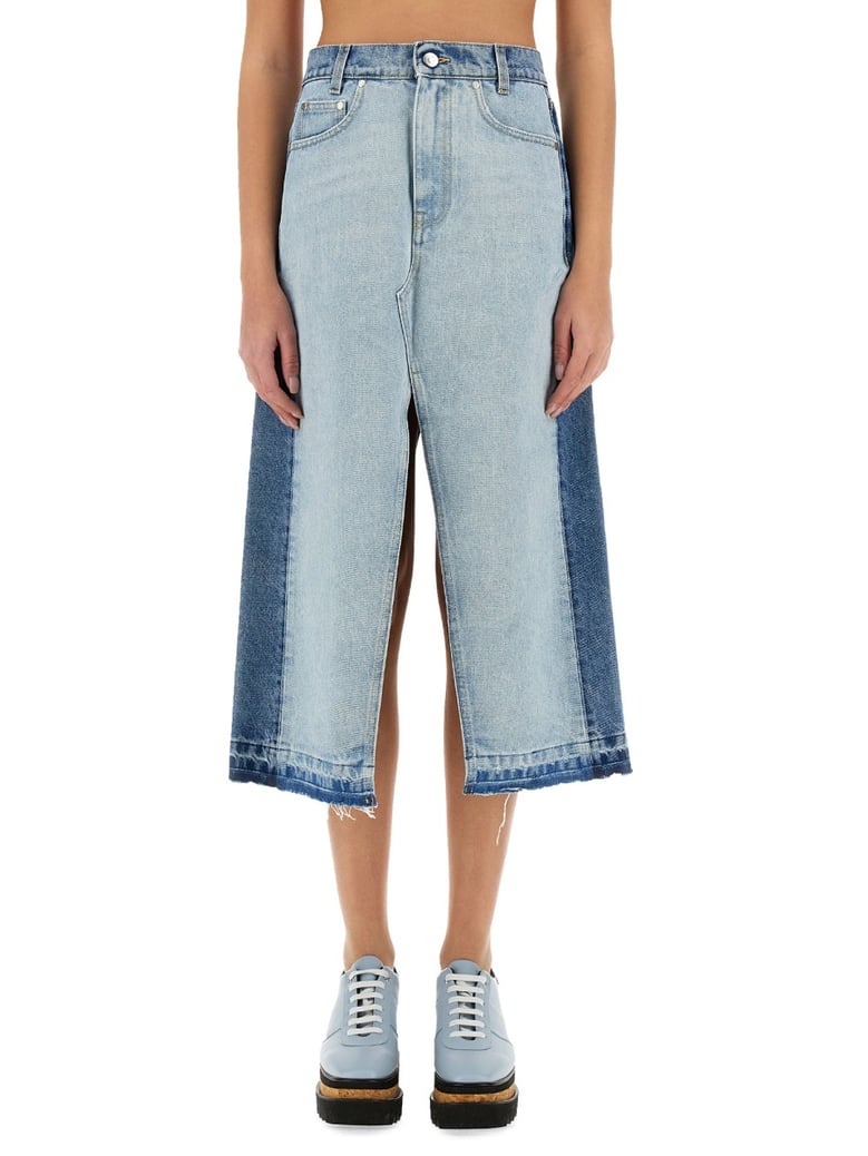 denim skirt with contrasting panel by Selfnex
