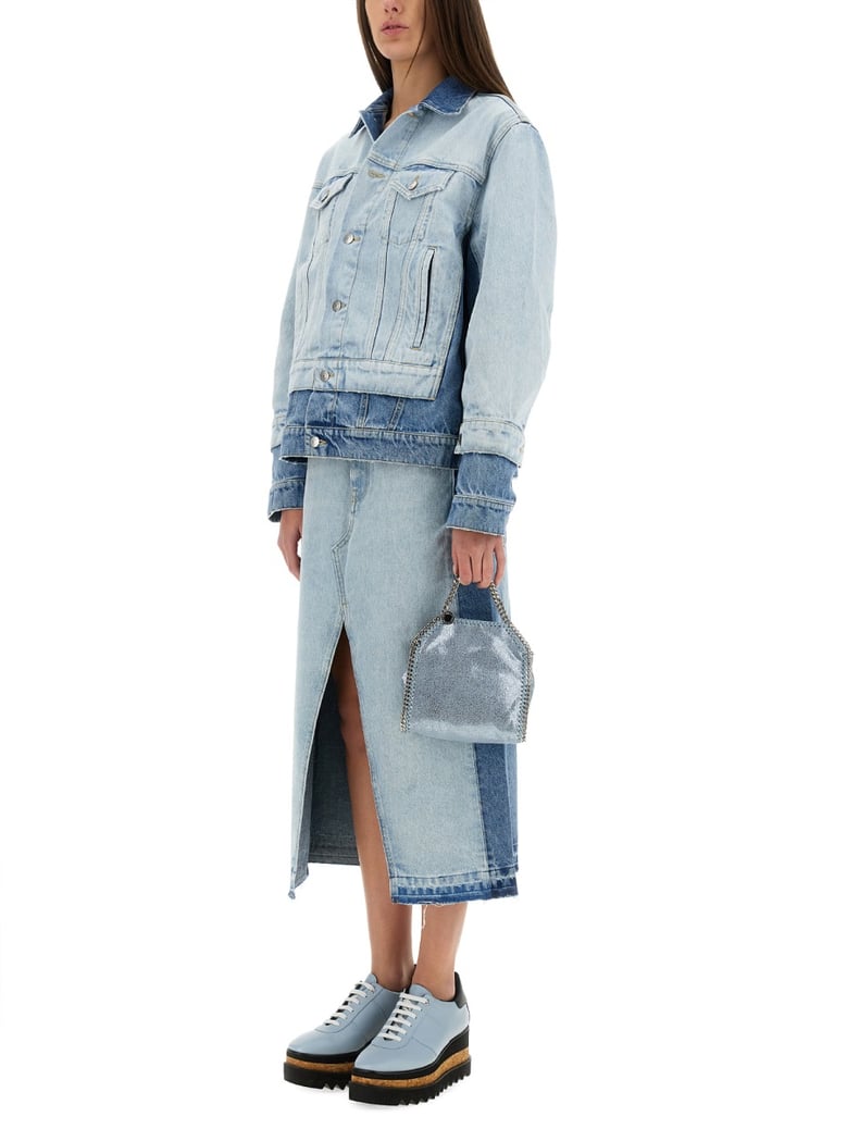 denim skirt with contrasting panel by Selfnex