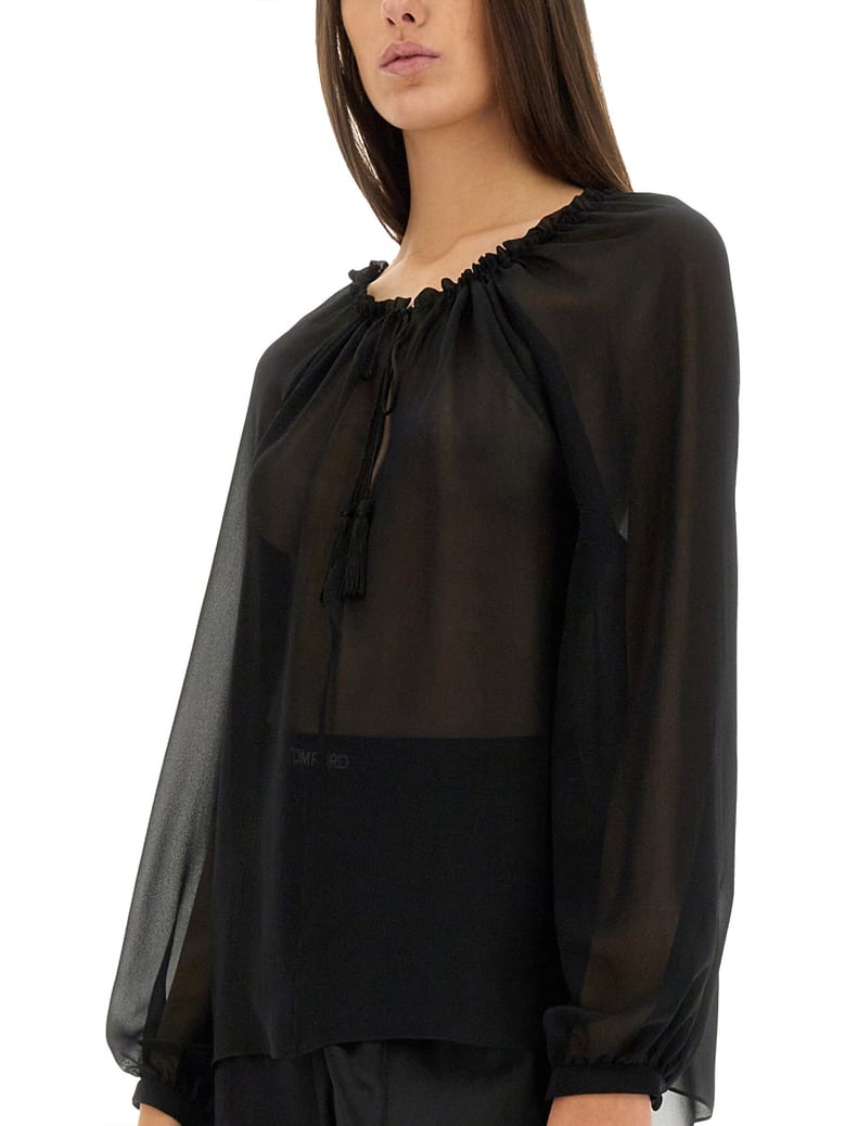 silk shirt in blue by Selfnex