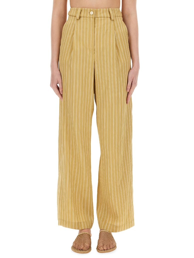 striped satin tailored pants by Selfnex