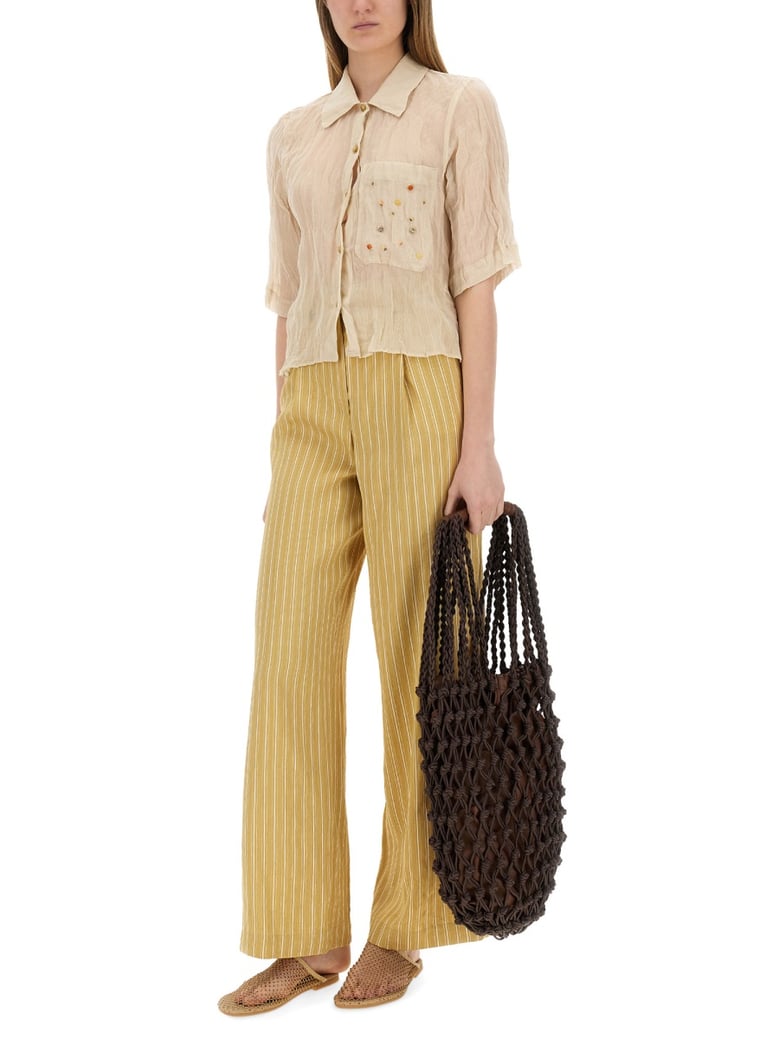 striped satin tailored pants by Selfnex