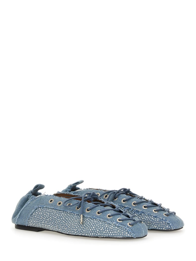 lace-up ballerina in denim by Selfnex