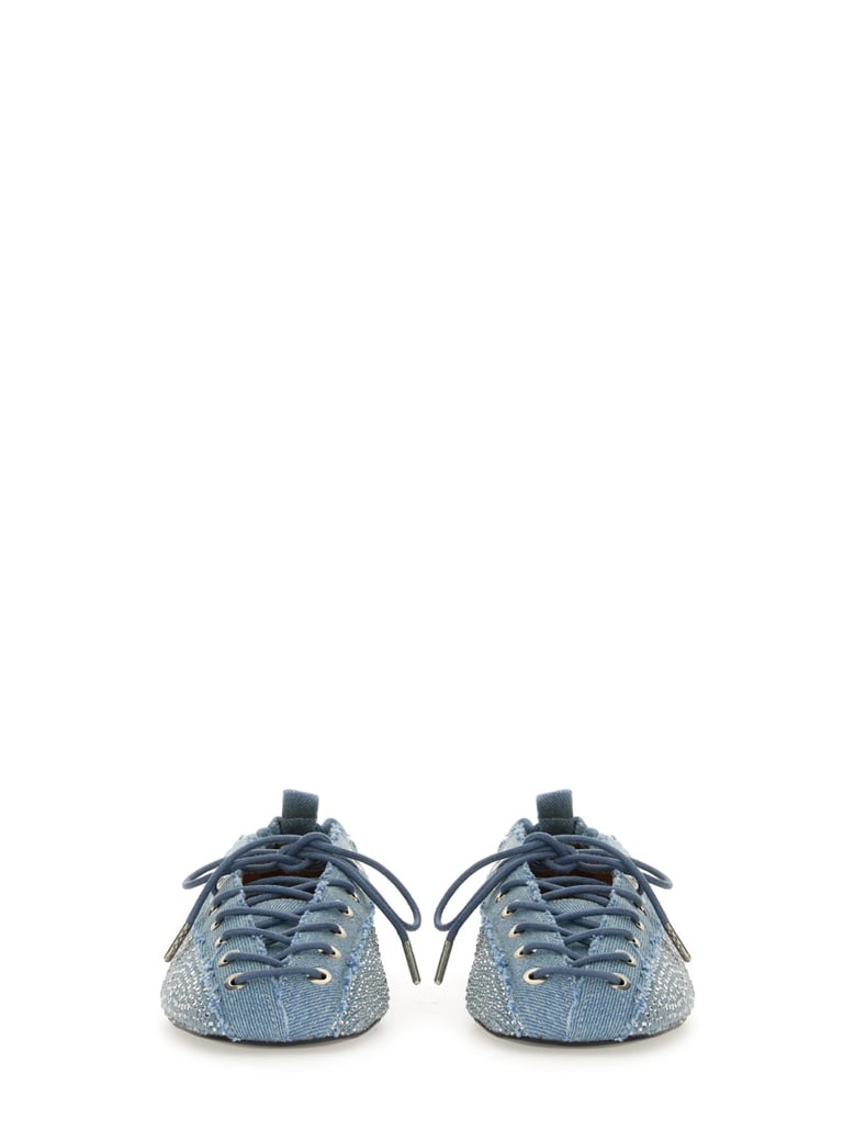 lace-up ballerina in denim by Selfnex
