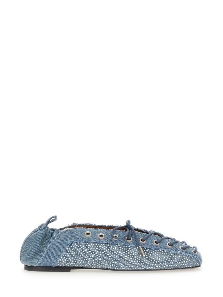 lace-up ballerina in denim by Selfnex
