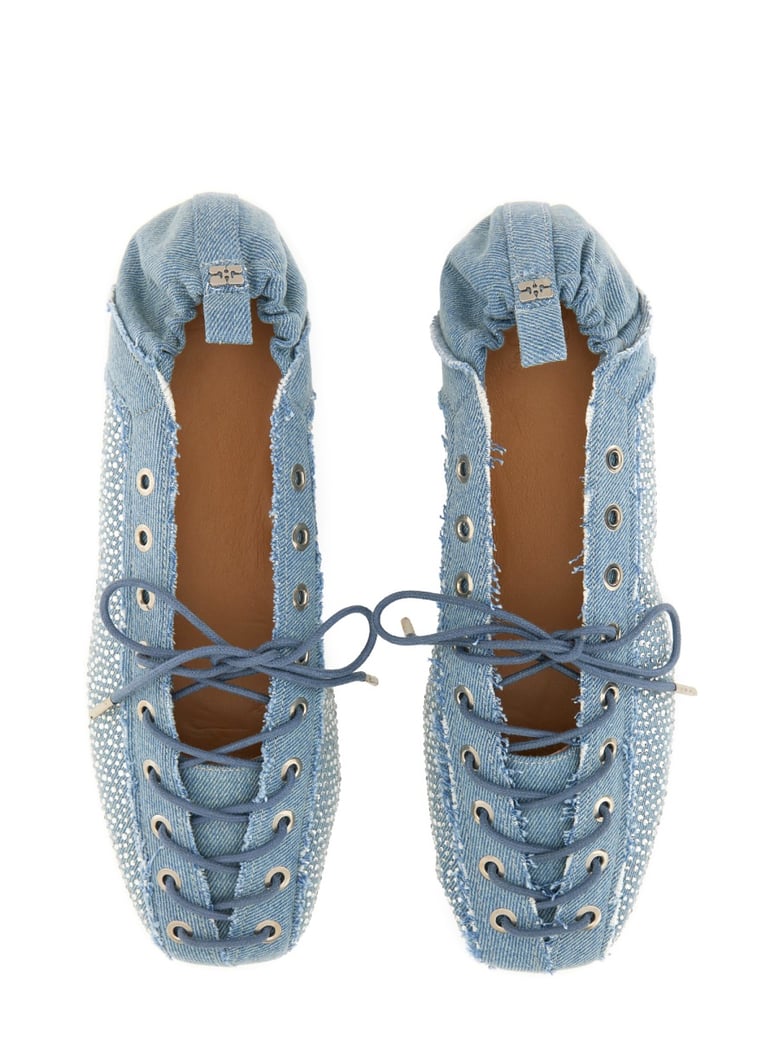 lace-up ballerina in denim by Selfnex