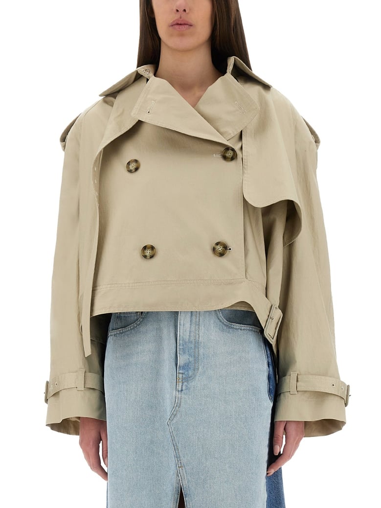 belted short trench coat by Selfnex