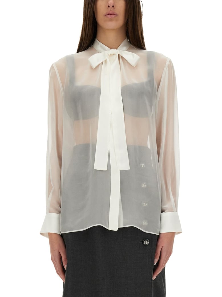 chiffon shirt with bow by Selfnex