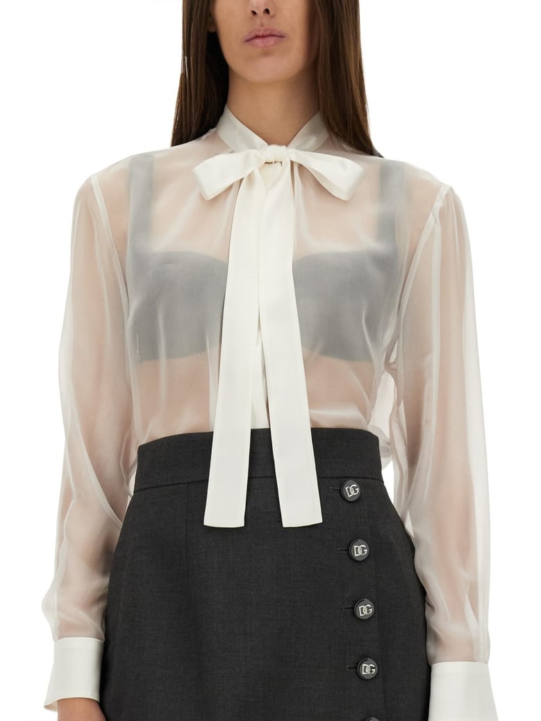 chiffon shirt with bow by Selfnex