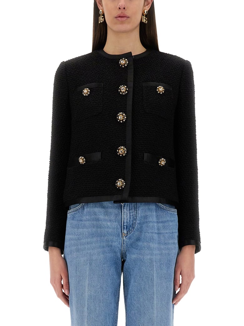 single-breasted tweed bouclé short jacket by Selfnex