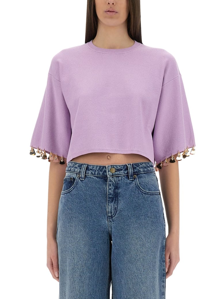 knit crop t-shirt in lilac by Selfnex