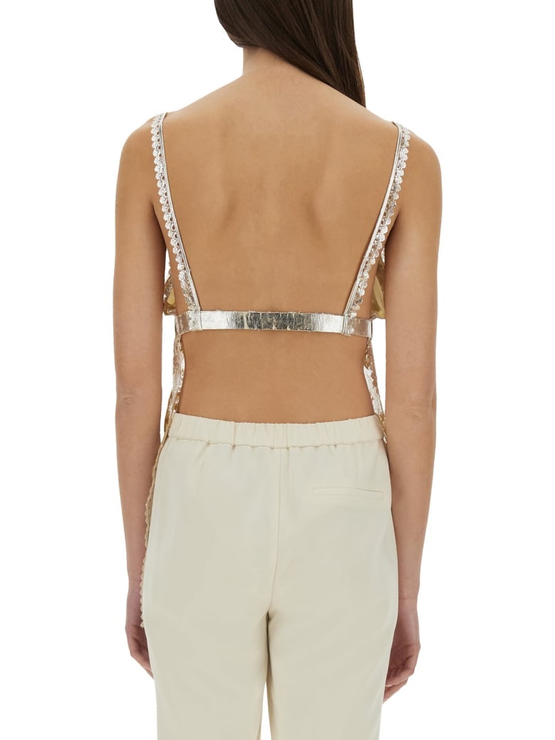laminated pleated satin top by Selfnex