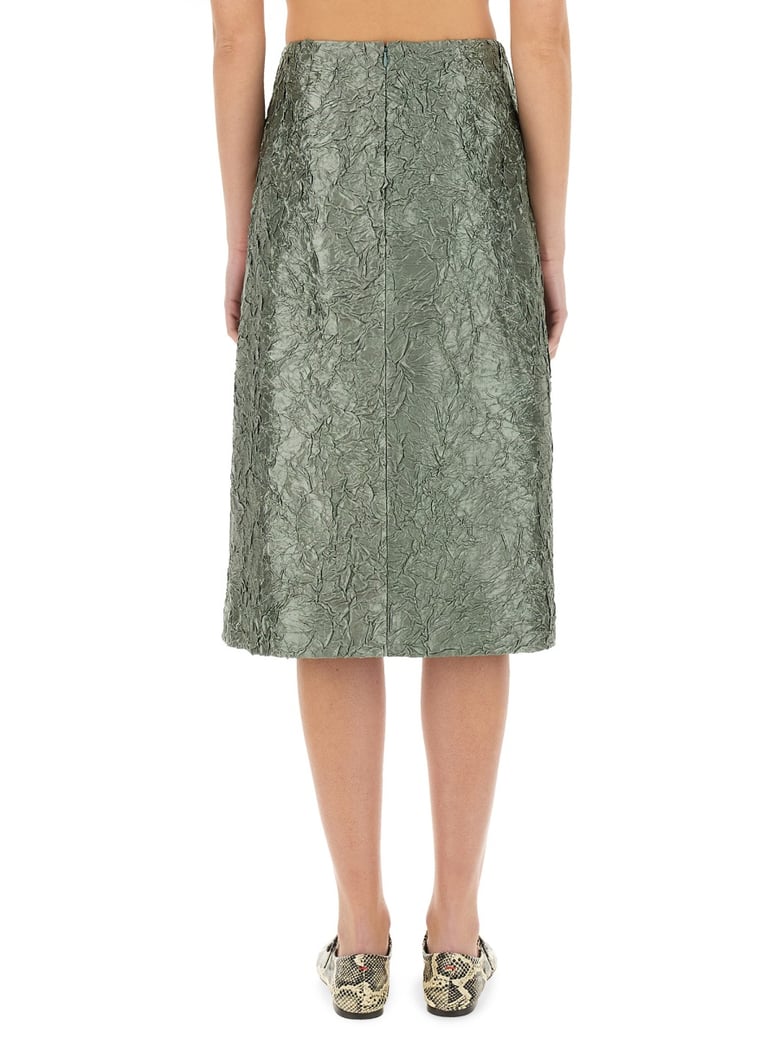 ruched satin midi skirt by Selfnex