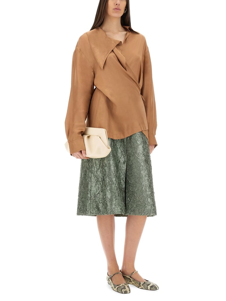 ruched satin midi skirt by Selfnex