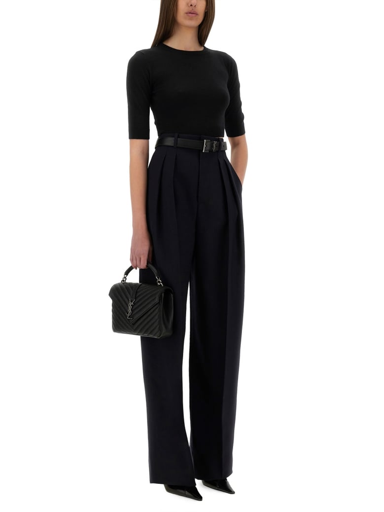 wide-leg trousers grain de poudre blue wool by Selfnex