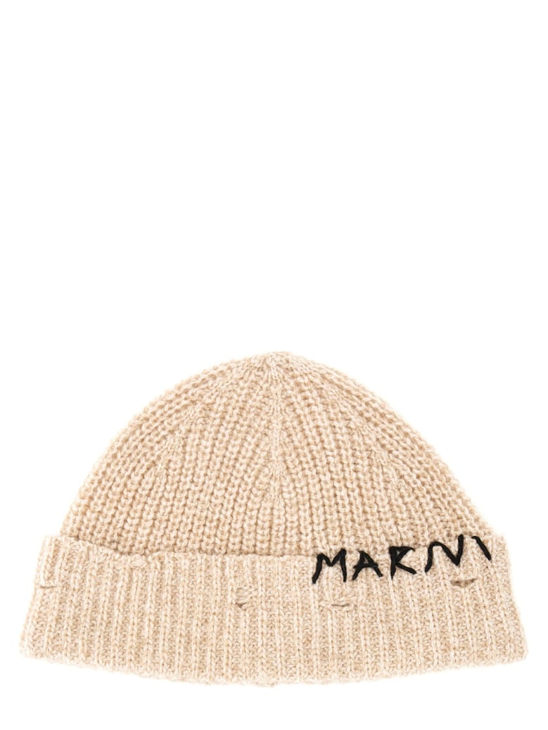 beanie hat with "marni mending" embroidery by Selfnex