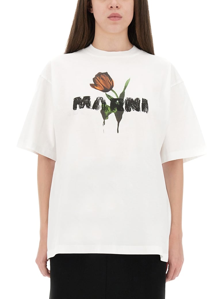 white cotton t-shirt with tulip print by Selfnex