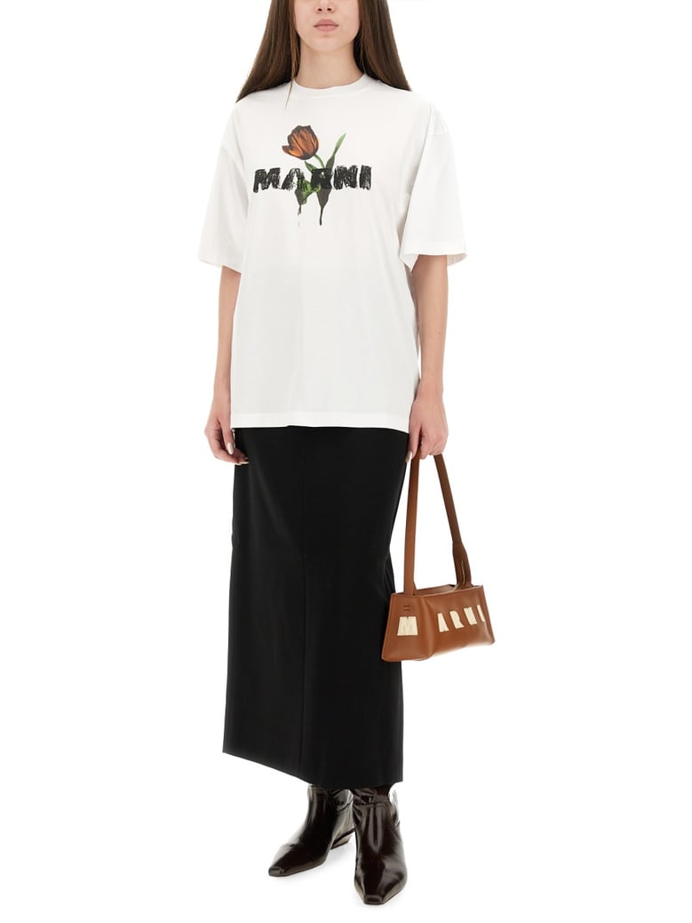 white cotton t-shirt with tulip print by Selfnex