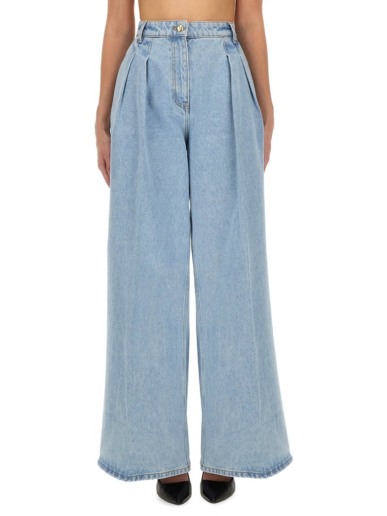 wide leg jeans in baby blue by Selfnex