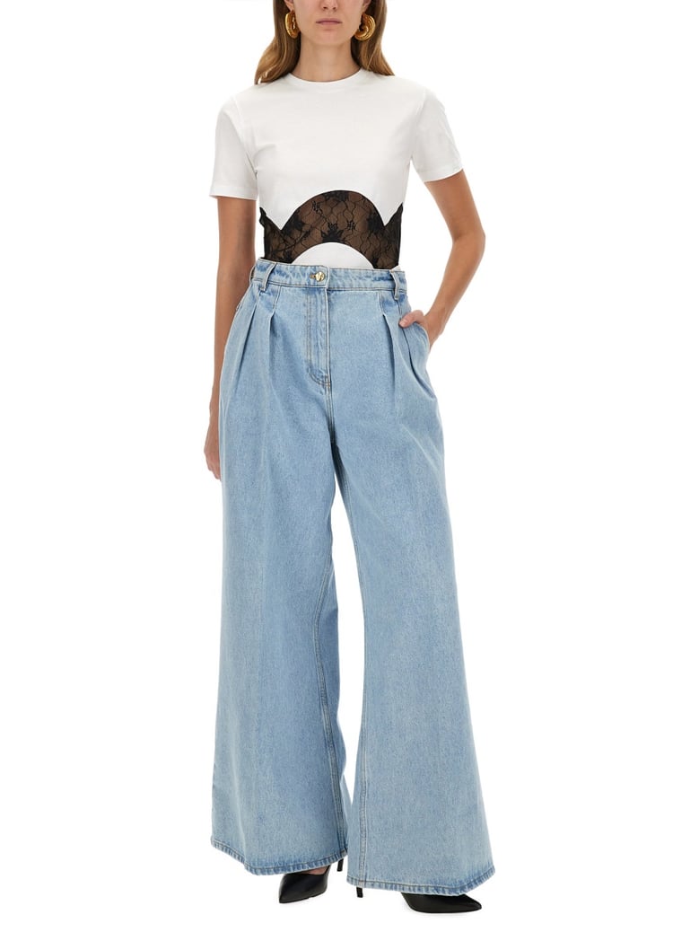 wide leg jeans in baby blue by Selfnex