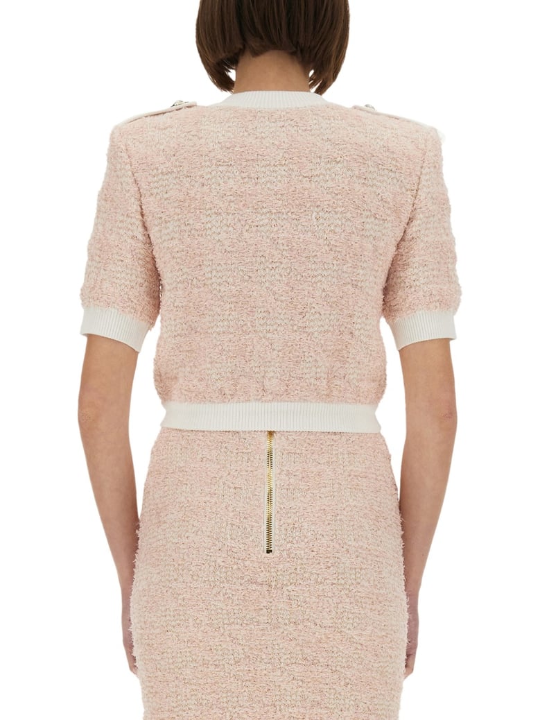 tweed cardigan in pink by Selfnex